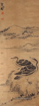 Zwei wilde Gänse alte China Tinte Ölgemälde